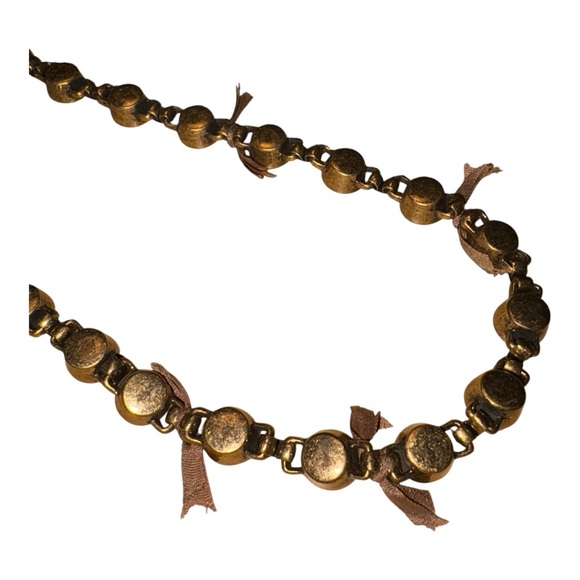 J.CREW Vintage Champagne Crystal Link Necklace Antique Gold-Tone ribbon ties JB9 - Picture 5 of 6